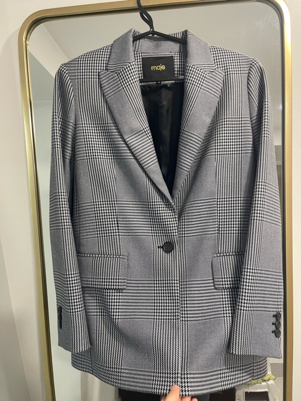 Maje Black White Plaid Blazer Tailored Single Button Structured Jacket 36 - Picture 4 of 9
